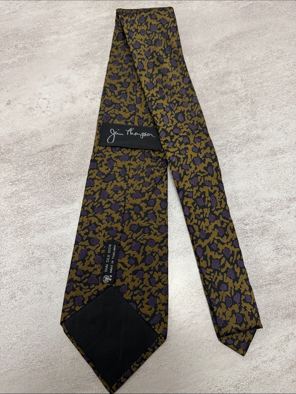 Jim Thompson Olive and Purple Abstract Silk Necktie - Picture 2 of 3